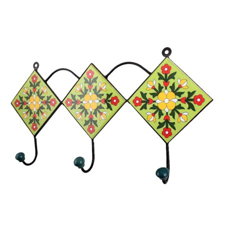 Lime Green Yellow Floral Tiles Hooks